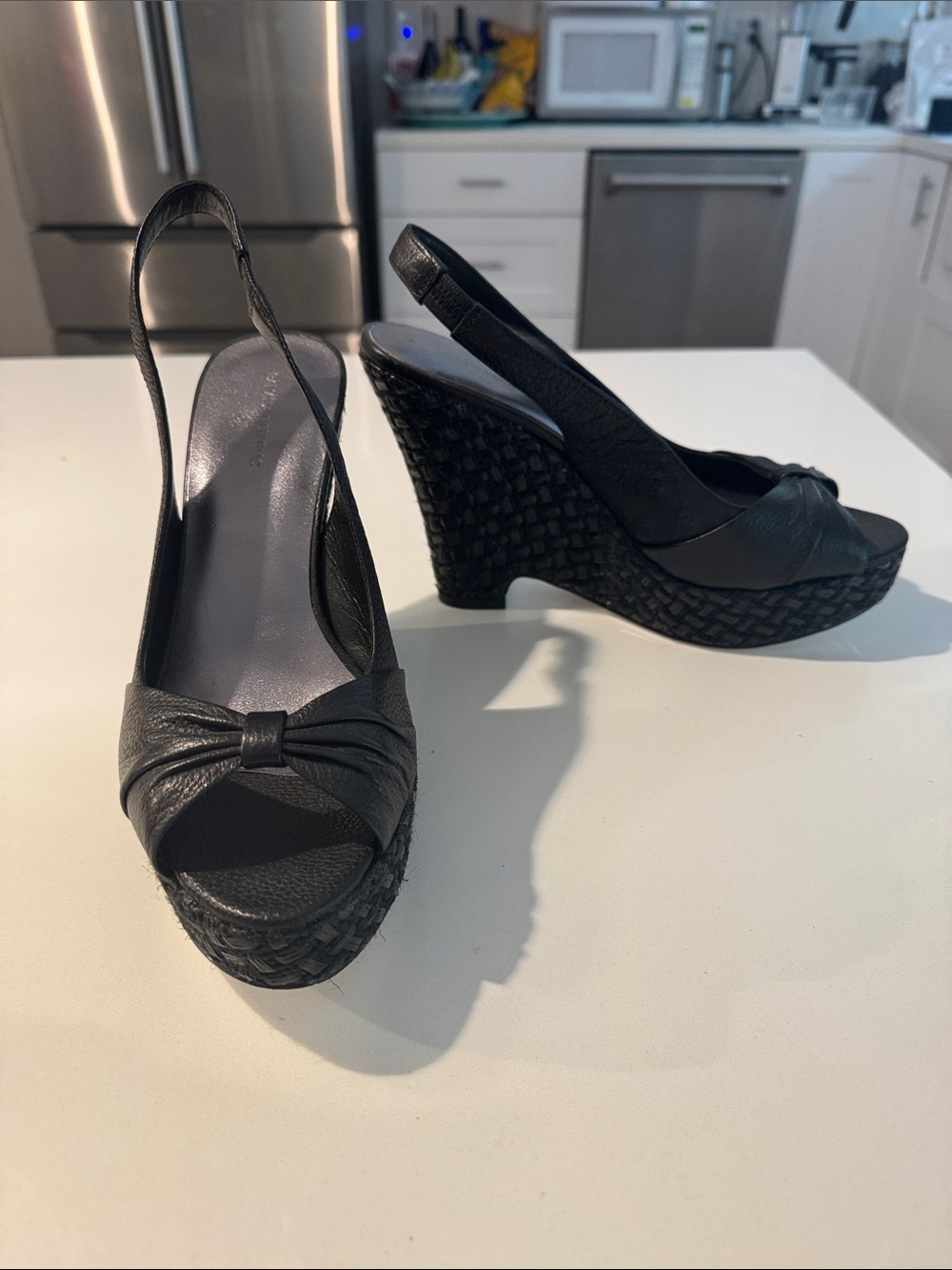Banana Republic Black Woven Platform Slingback Wedges